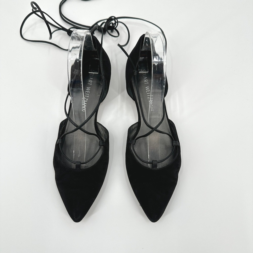 Stuart Weitzman Gilligan Black Suede LaceUp Pointed Toe D Orsay Ballet Flats 7.5 - Picture 3 of 9